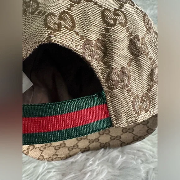GUCCI Children Kids GG Cap Beige Blue Monogram Canvas Baseball Hat Large